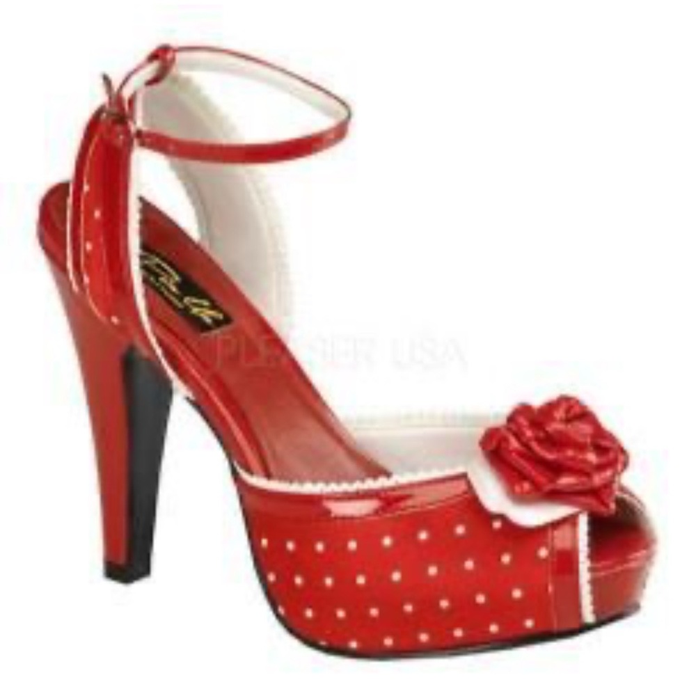 Pin Up Couture BETTIE - Bettie Red and White Polka Dot Heels
